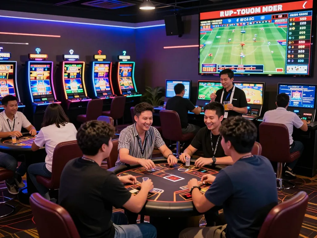 Exciting online gaming atmosphere at rr88c.mobi with players engaged in casino games and sports betting.