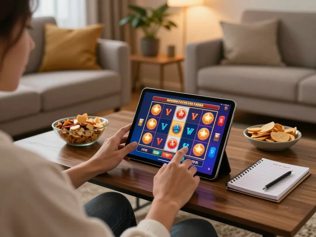 Person actively winning on Vin88 online slot machine from a cozy home setup.