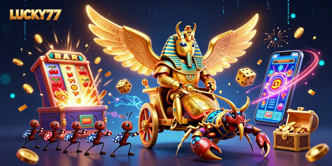 LUCKY77 showcases an epic casino adventure with vibrant 3D characters and explosive winnings.