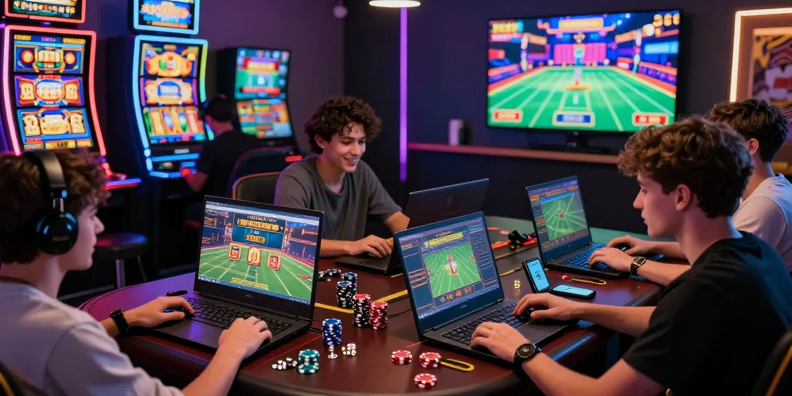 Dynamic online gaming atmosphere featuring players enjoying slot deposit 5000 games and sports betting.