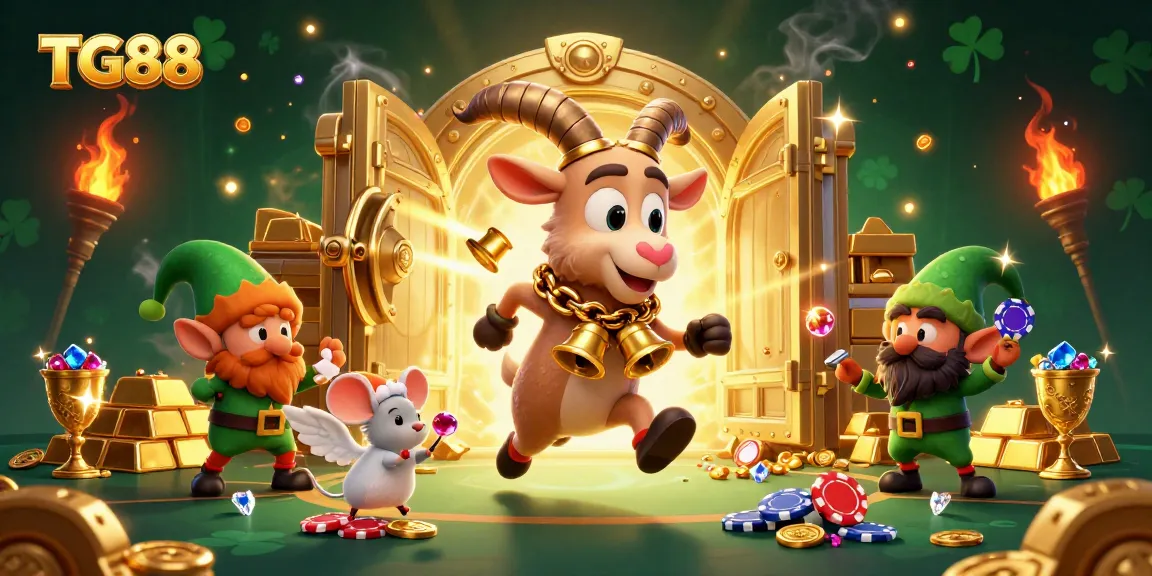 Experience exciting gaming action at TG88 with a dynamic casino scene featuring Krampus and playful elves.
