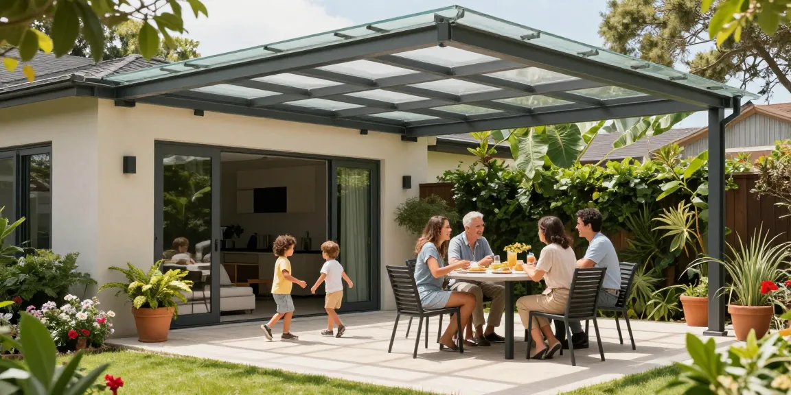 Moderne Terrassenüberdachungen bieten angenehmen Schatten und Schutz für perfekte Familientage im Freien.