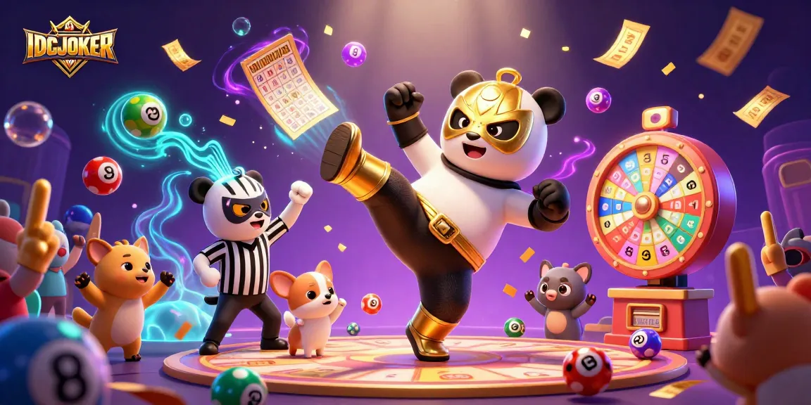 Engage with IDCJOKER's thrilling casino atmosphere featuring a panda wrestler and dynamic gaming elements.