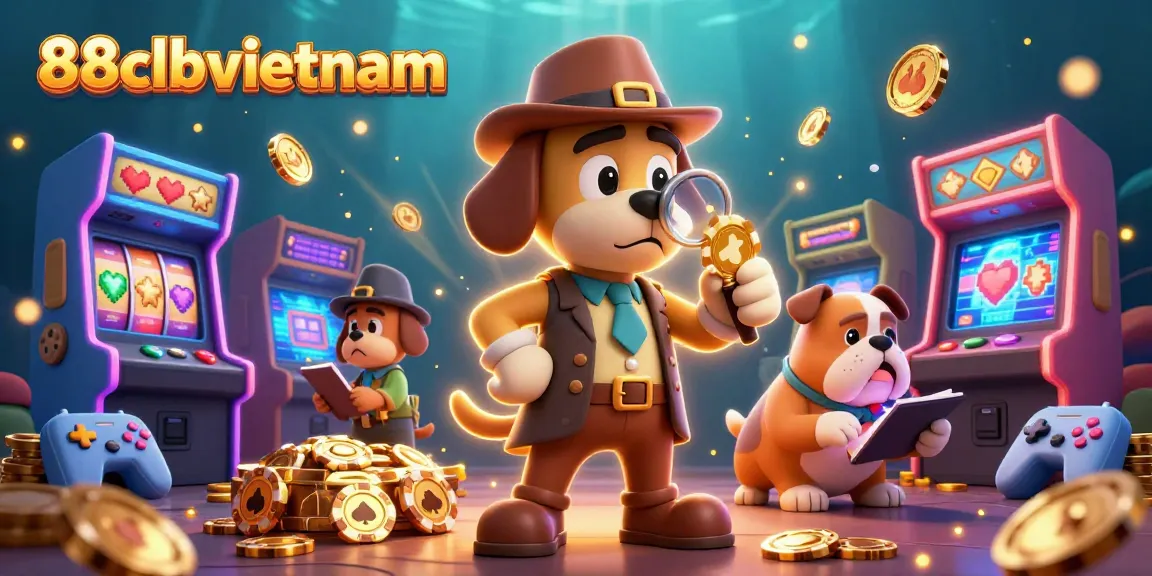 Engage in thrilling games at 88clbvietnam with detectives uncovering poker chip clues amidst vibrant casino elements.