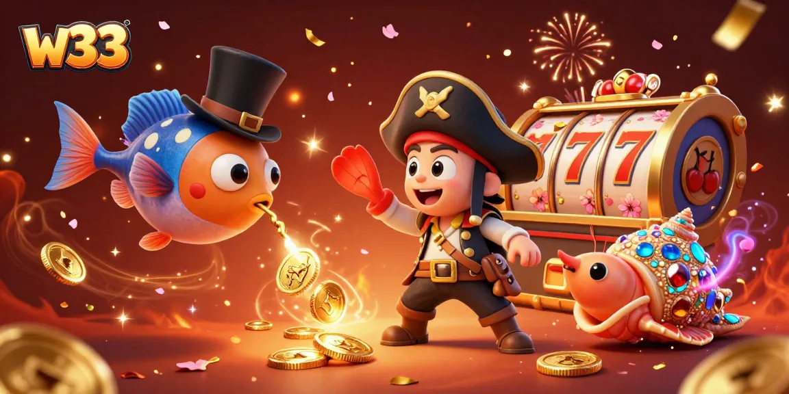 Engage with thrilling spins at w33 casino, featuring dynamic visuals of deep-sea characters amidst exciting game elements.