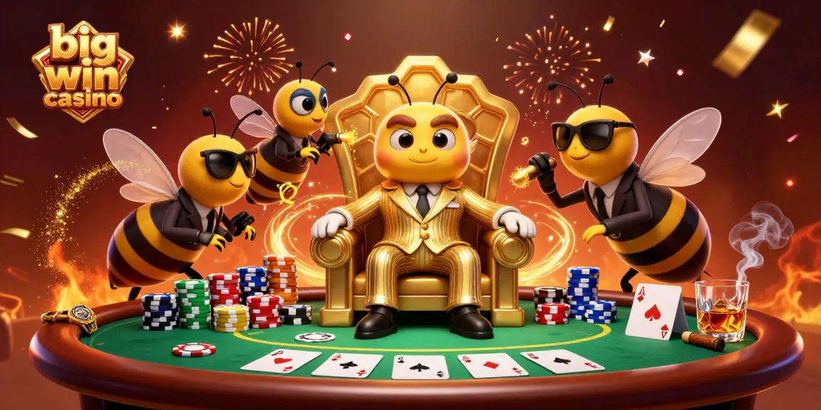 Enter the vibrant world of big win casino with a cartoon mob boss and lively poker elements.
