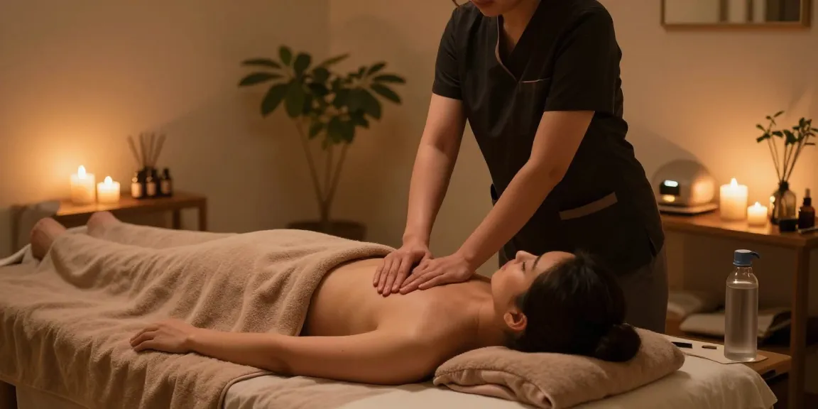 Relaxing 강남출장마사지 session in a serene home spa with a professional therapist.