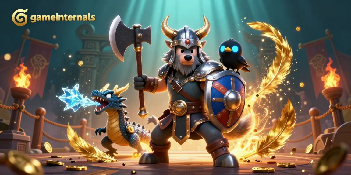 Experience the excitement of gameinternals featuring a Viking wolf warrior and dragon amidst a vibrant casino showdown.