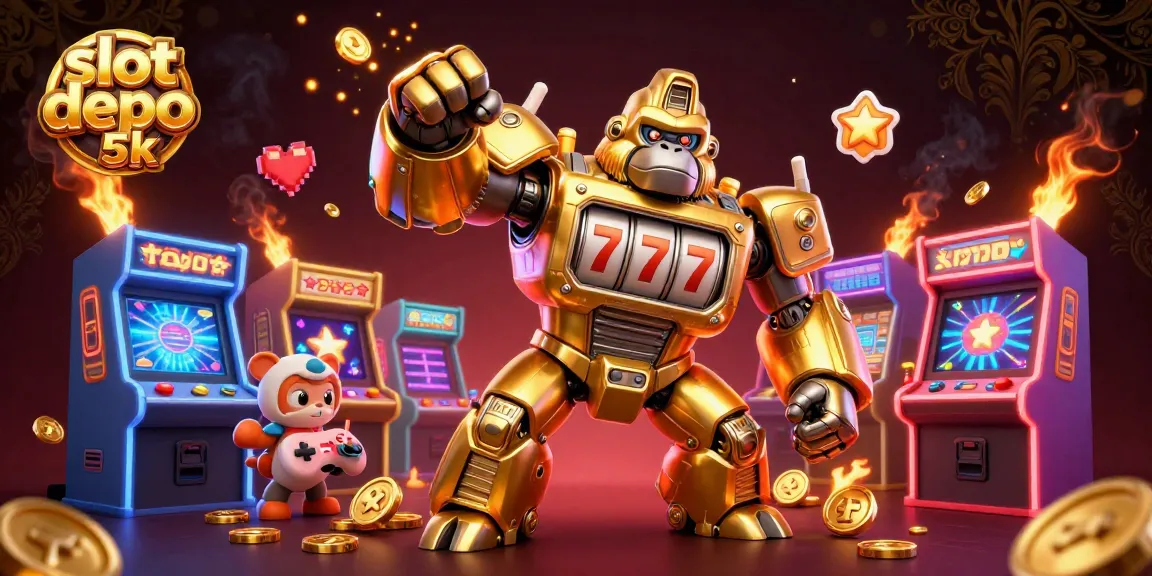 Spin the reels with slot depo 5k in this vibrant, 3D casino world featuring golden gorilla mech and more!