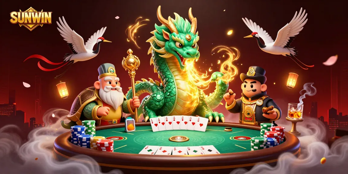 SUNWIN players immersing in an action-packed poker scene with vibrant characters and casino elements.