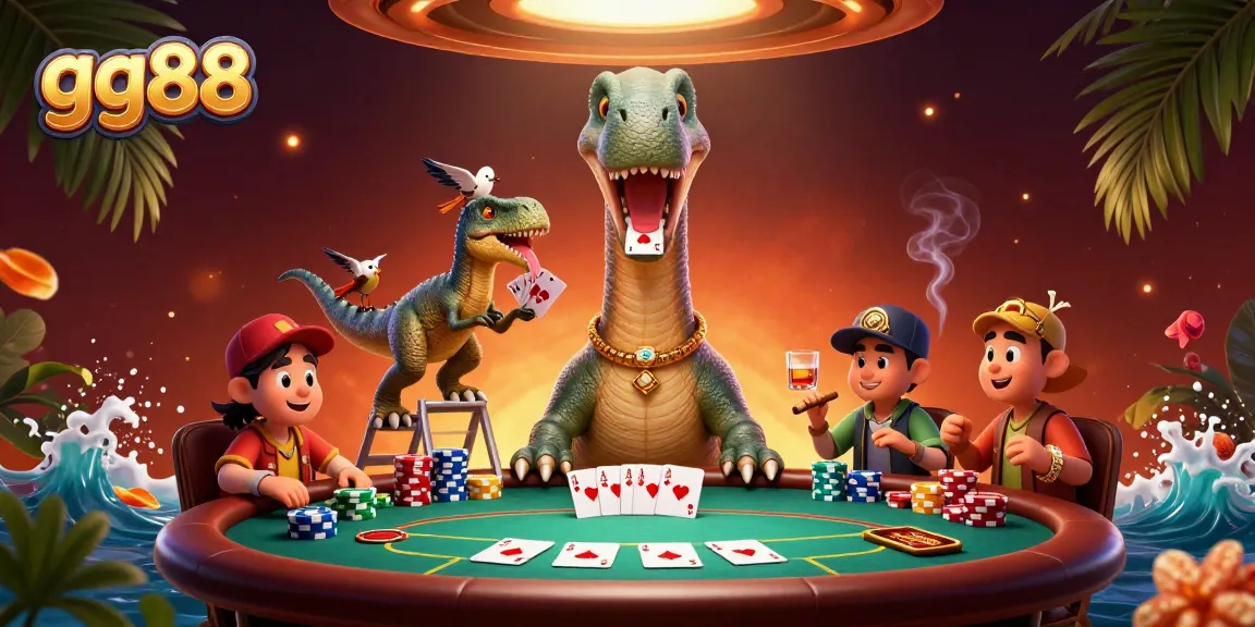 Play poker at gg88 with a giant brontosaurus dealer and exciting gaming elements.