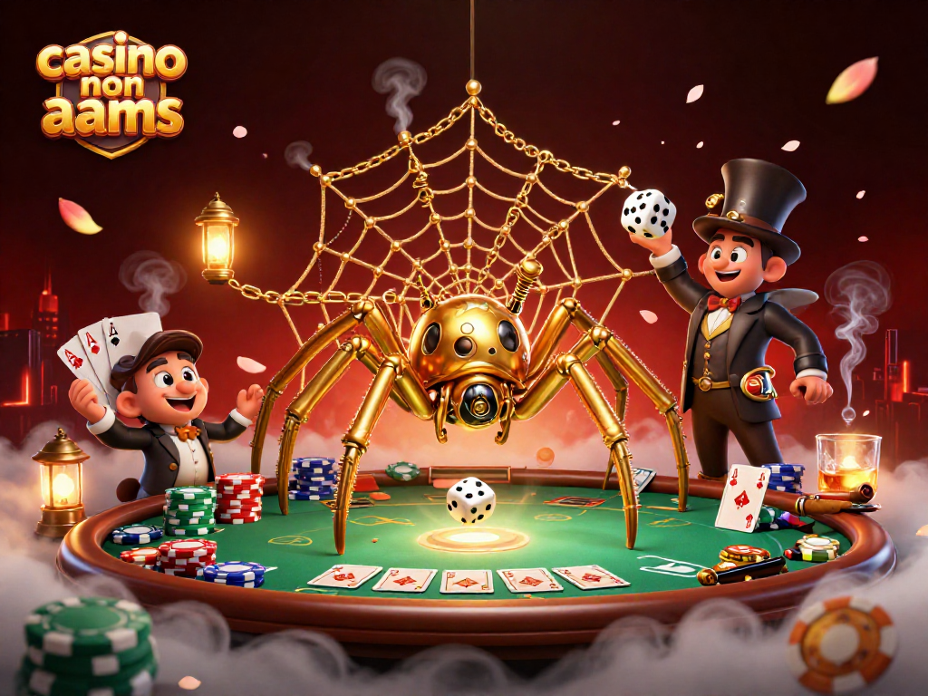Gioca in un casino non aams con un ragno steampunk d'oro che cattura dadi sfortunati.