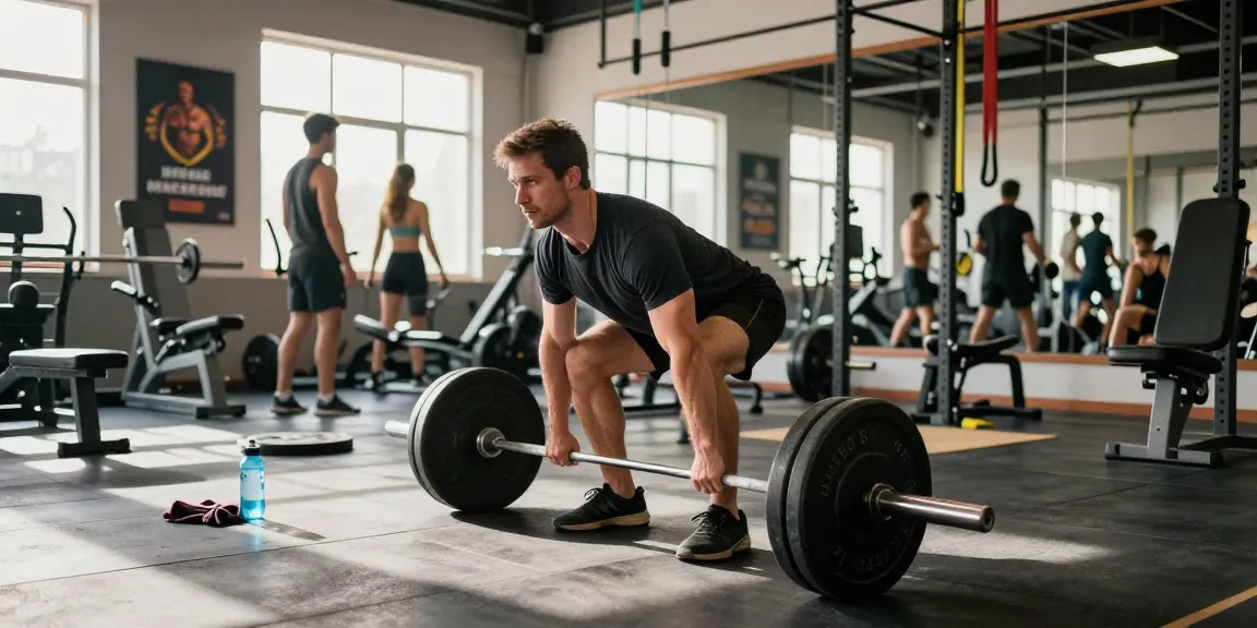 Anabolika Shop fitness scene showcasing an athlete performing deadlifts in a vibrant gym environment.