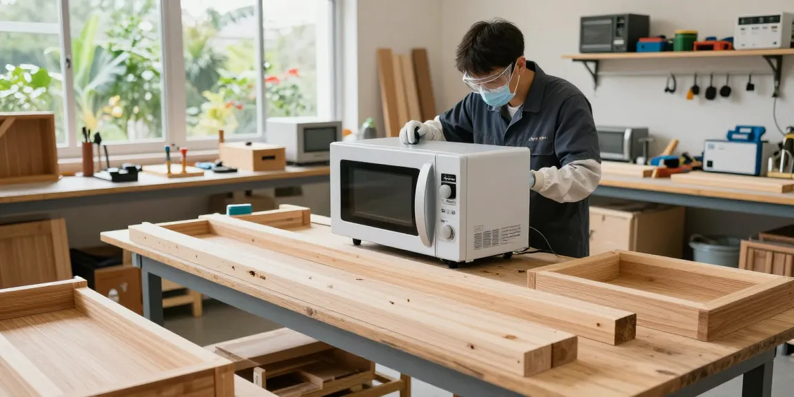 Shashel microwave technology in action eliminating wood-boring insects in workshop settings.