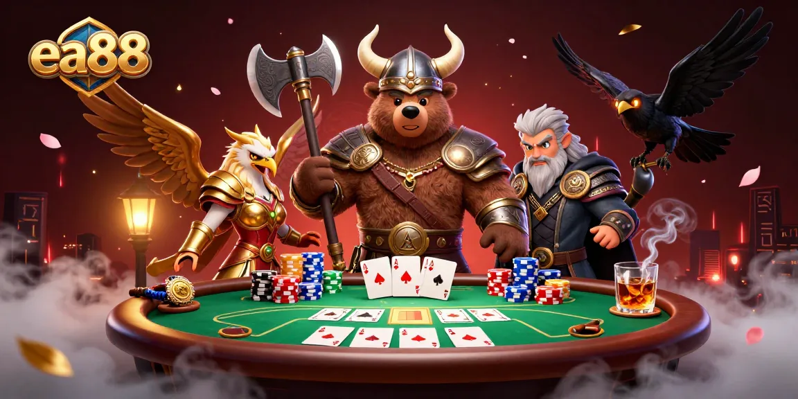 Experience thrilling gameplay at ea88 with this vibrant 3D illustration of casino action featuring poker elements.