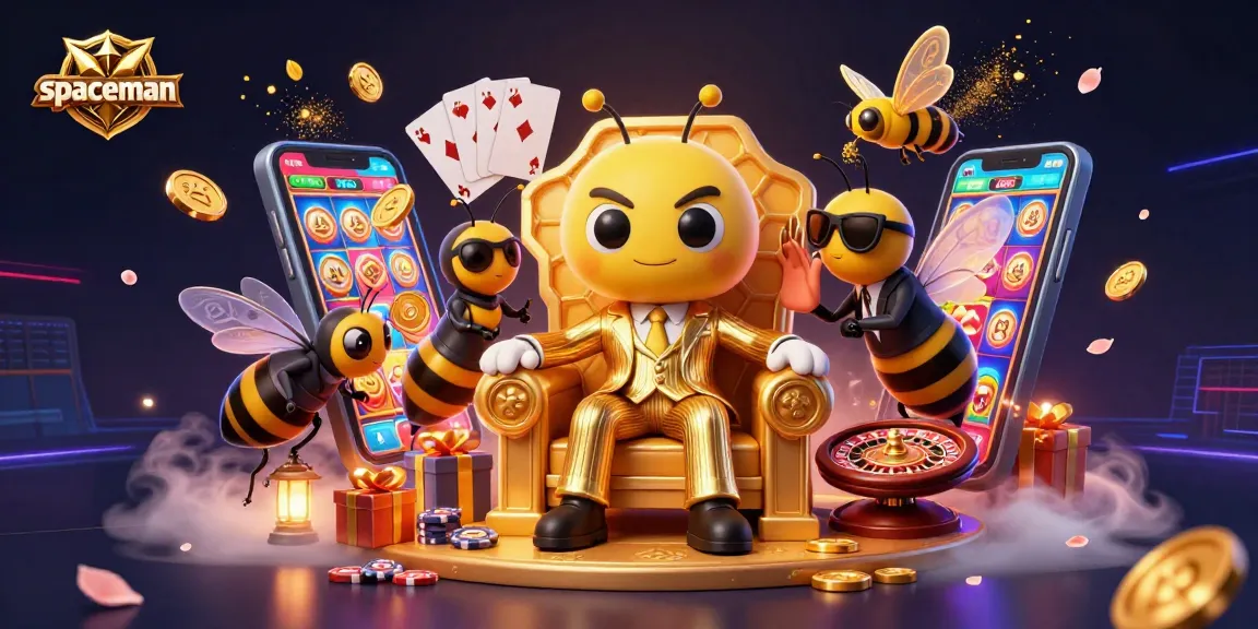 Experience immense excitement with Spaceman as golden coins and slot games collide in a vibrant casino scene.