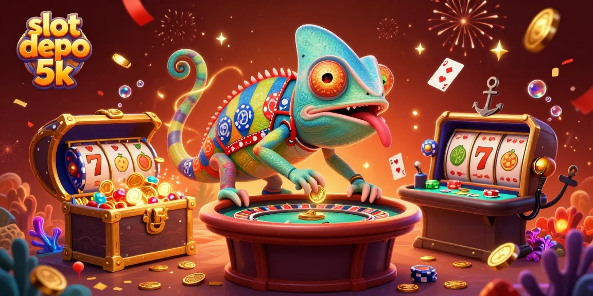 Experience the thrill of slot depo 5k with our vibrant 3D casino scene, showcasing fun gameplay elements.