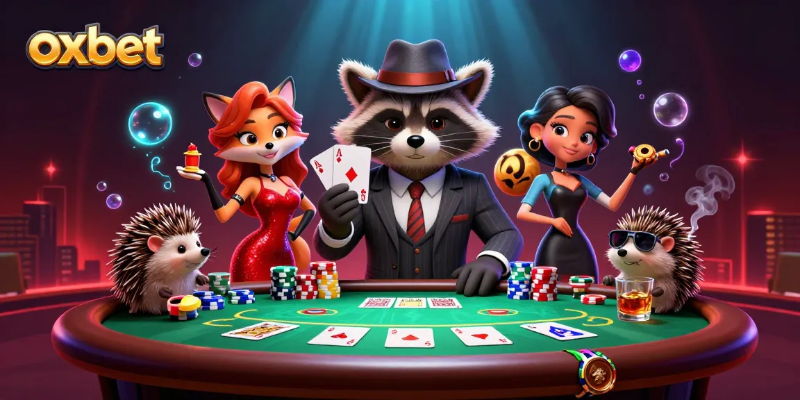 Experience high-stakes action with oxbet's vibrant casino scene, featuring charming characters and poker elements.