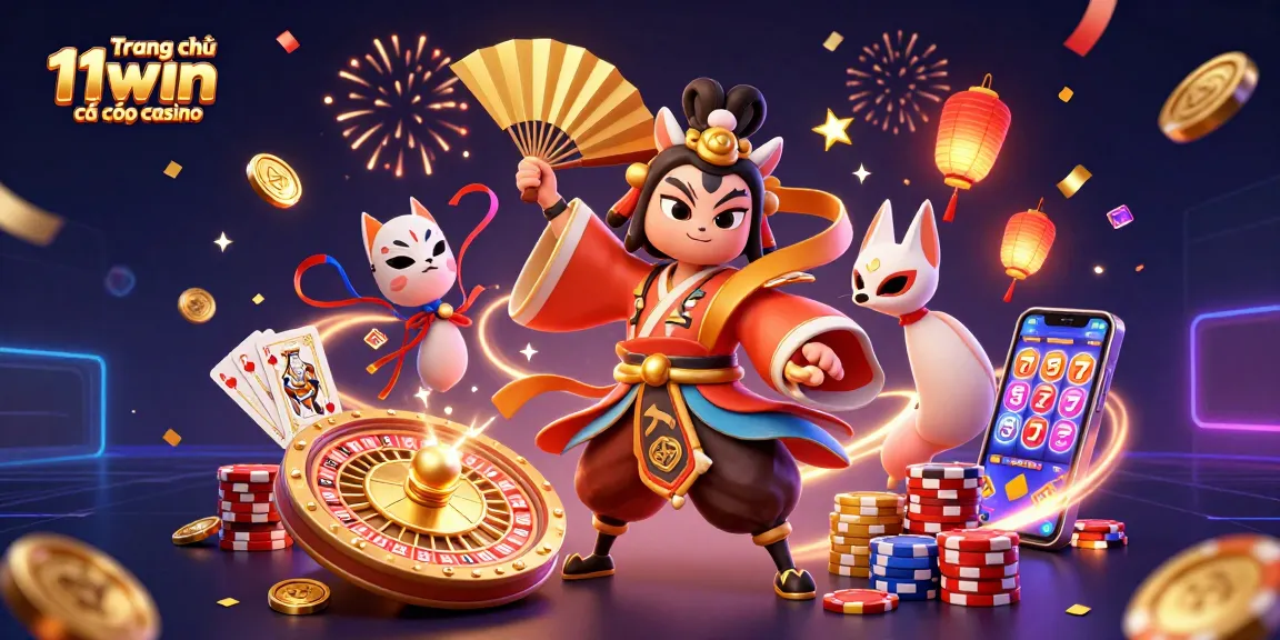 Experience the thrill of Trang chủ 11win cá cược casino with vibrant casino elements in a dynamic 3D scene.