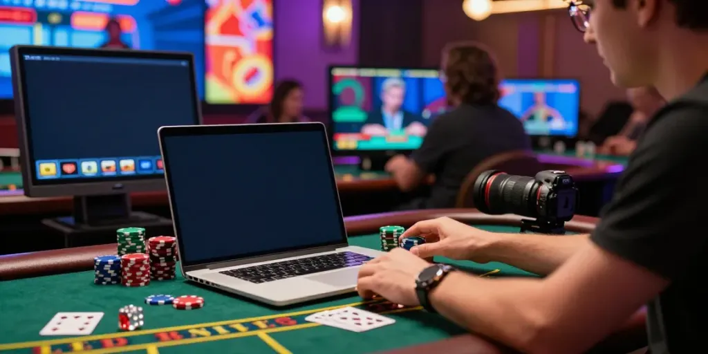 Engaging player enjoying blackjack en ligne in vibrant virtual casino atmosphere.