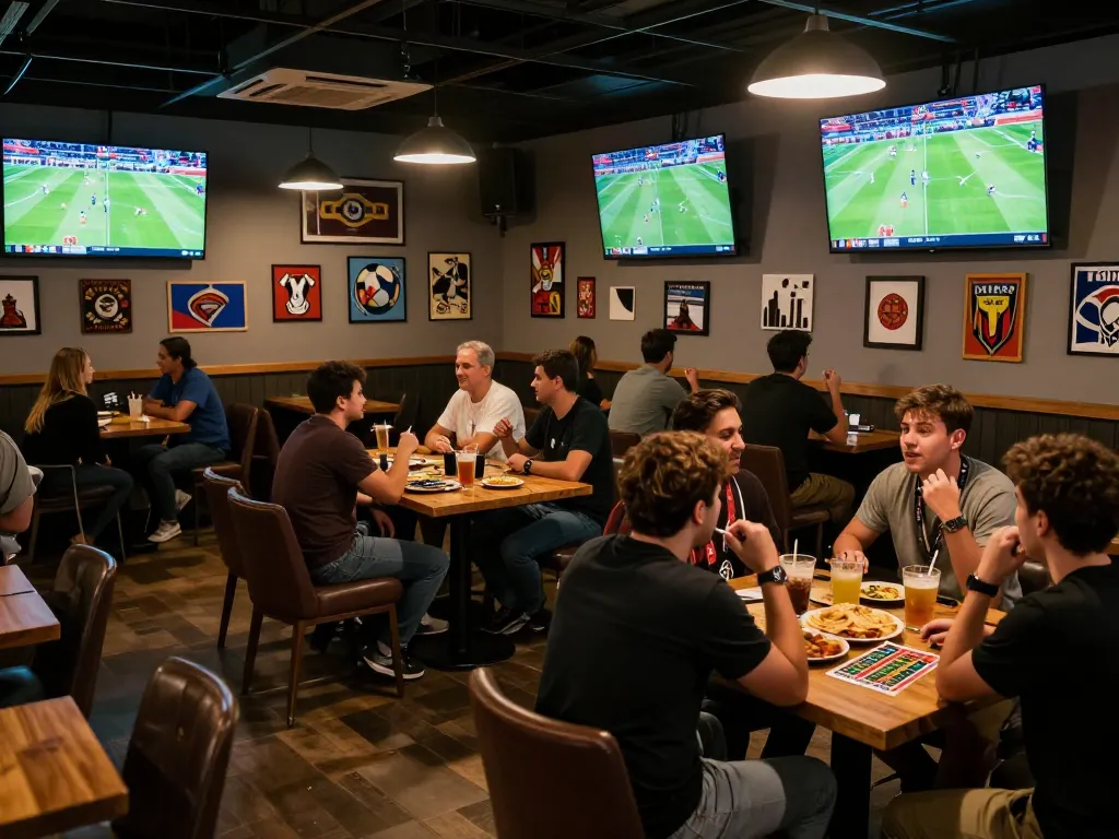 Fans enjoying live matches and placing bets during worldcup2026 at a lively sports bar.