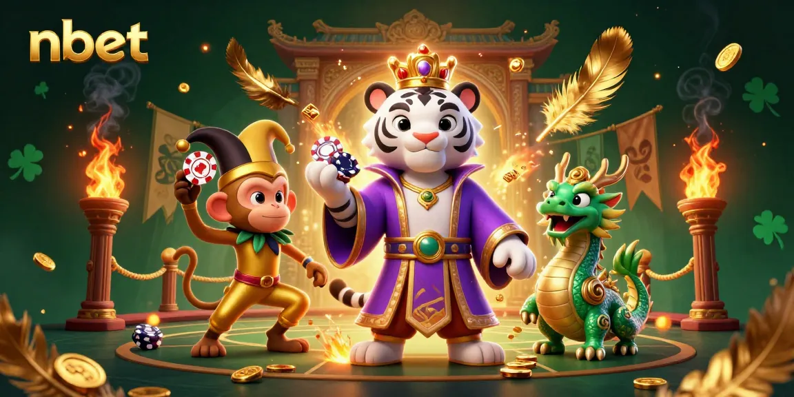 Engage with nbet's dynamic casino scene featuring a royal tiger, jester monkey, and jade dragon.