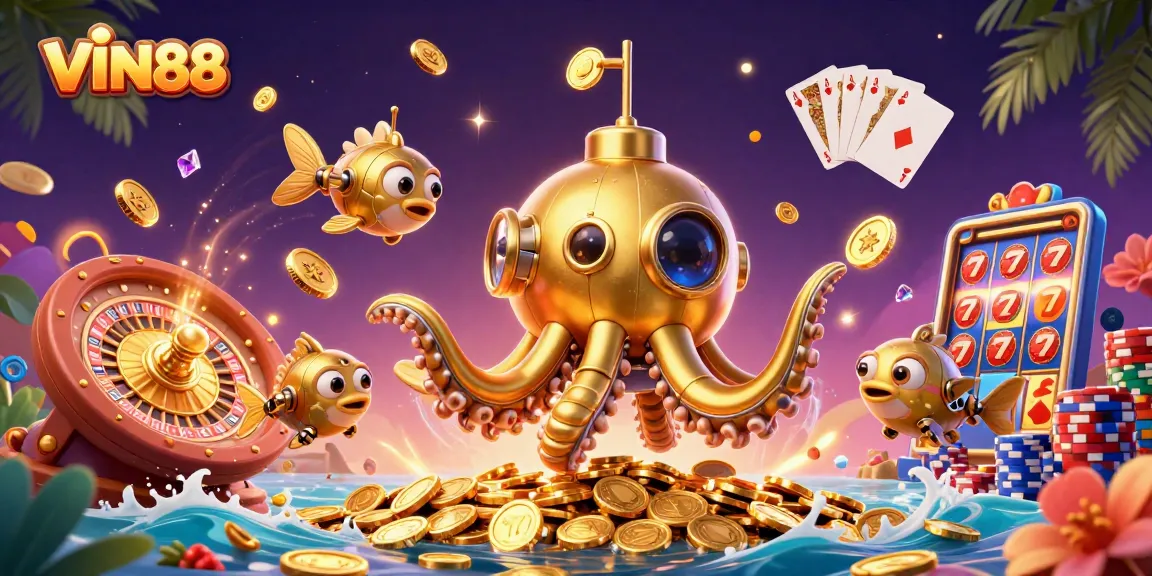 Spin and win big at VIN88 with an exciting blend of 3D casino elements and vibrant colors.