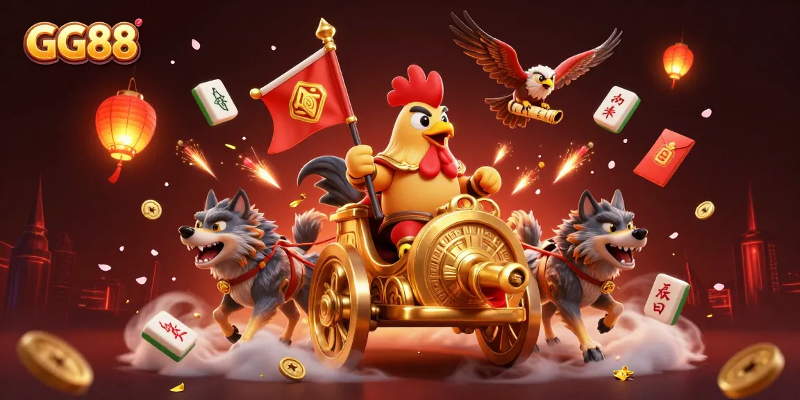 Engage in exhilarating experiences at GG88 with vibrant gaming elements surrounding a regal rooster