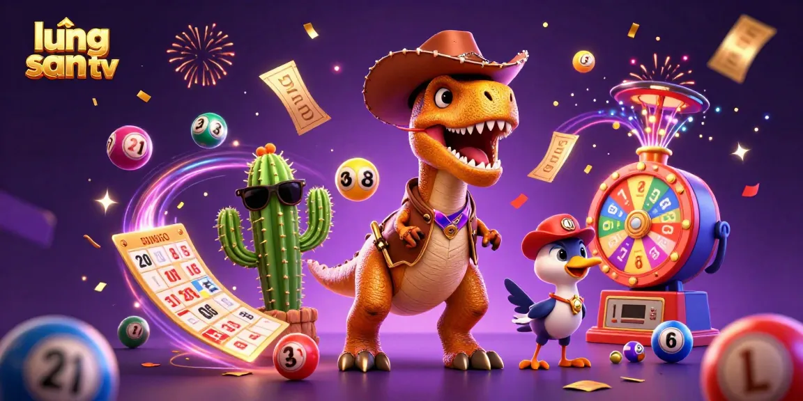 Bet on thrilling moments with lương sơn tv, featuring a lively T-Rex cowboy alongside vibrant lottery elements.