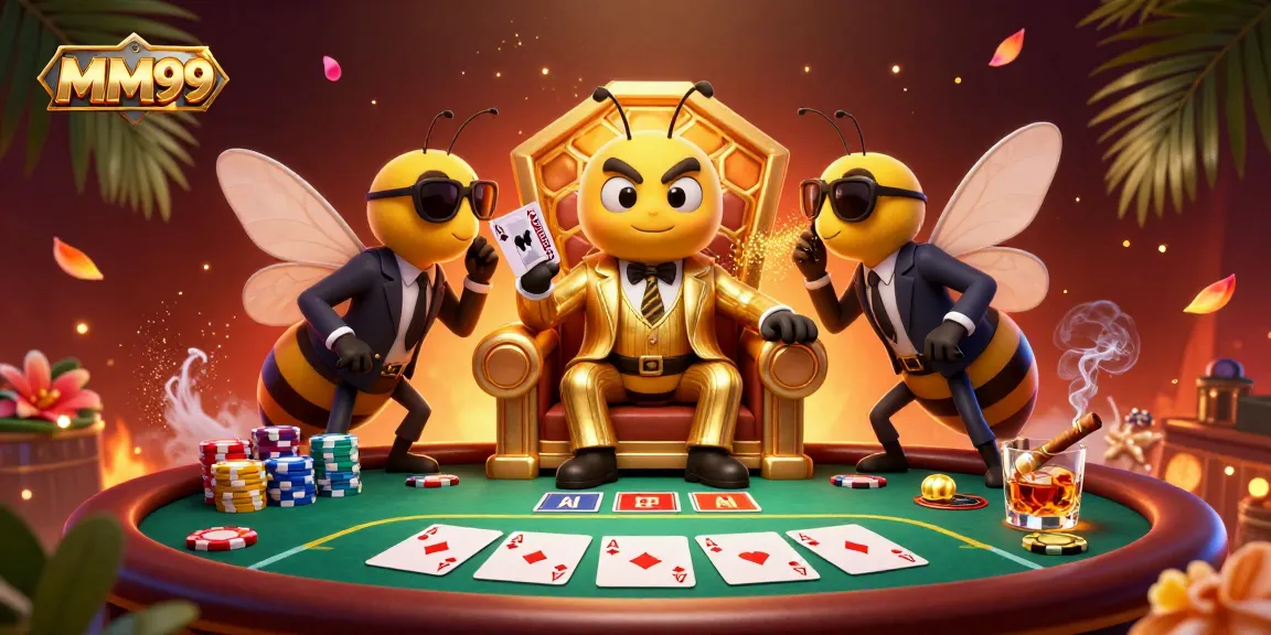 Engage with MM99's thrilling gaming experience through a vibrant casino scene highlighting poker action.