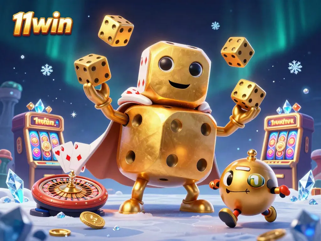 Experience thrilling gameplay at 11win with our vibrant casino scene featuring a golden dice golem and exciting gaming elements.