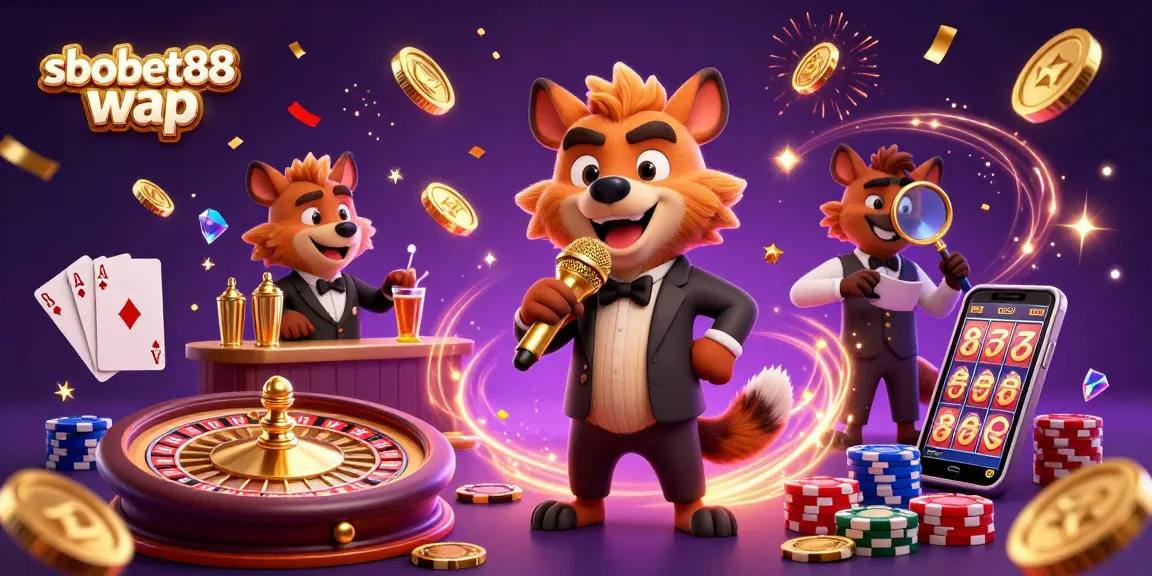 Experience sbobet88 wap with a lively 3D casino scene featuring hyenas in action.