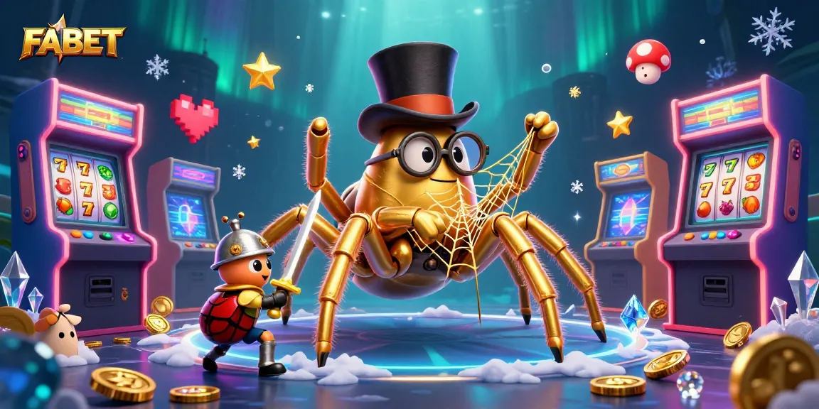 FABET offers vibrant gambling action with a golden tarantula, knight, and gaming elements in a casino.