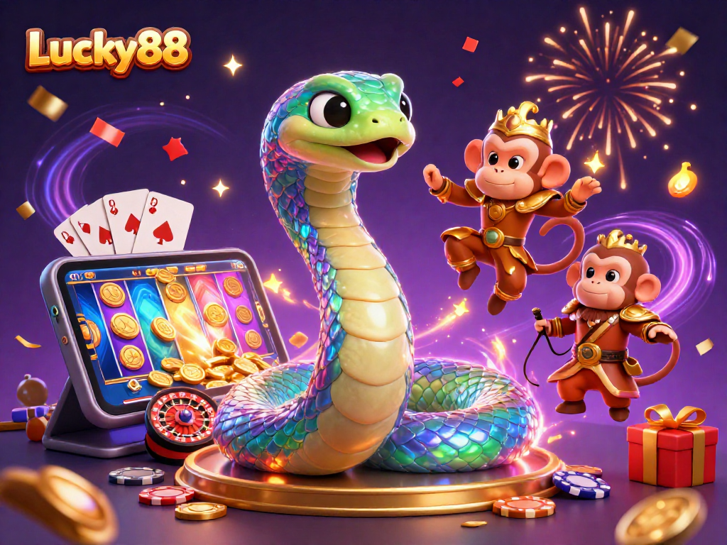 Experience exciting gameplay with Lucky88's vibrant slot game, colorful characters, and dazzling effects.
