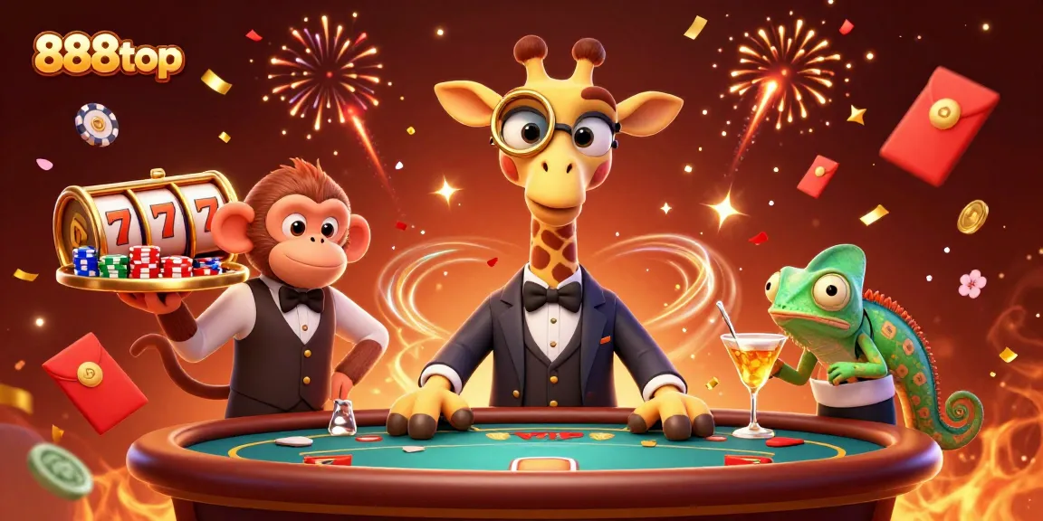 Experience vibrant winnings at 888top with a high-roller giraffe, games, and golden celebrations.