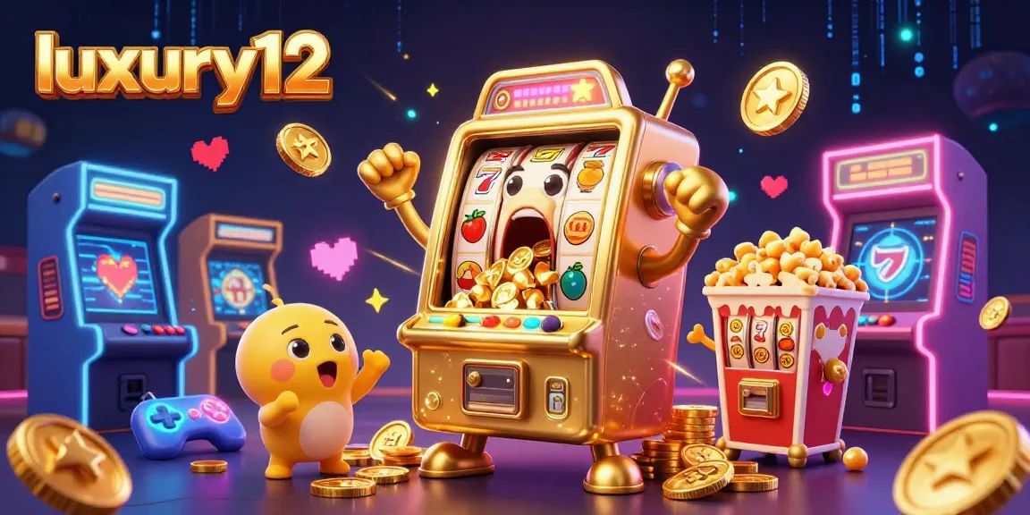 Experience the excitement of luxury12 as golden slot machines celebrate a jackpot amidst vibrant gaming elements.