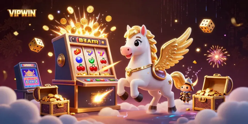 Experience the thrills of winning big with VIPWIN in this vibrant casino-themed 3D illustration.