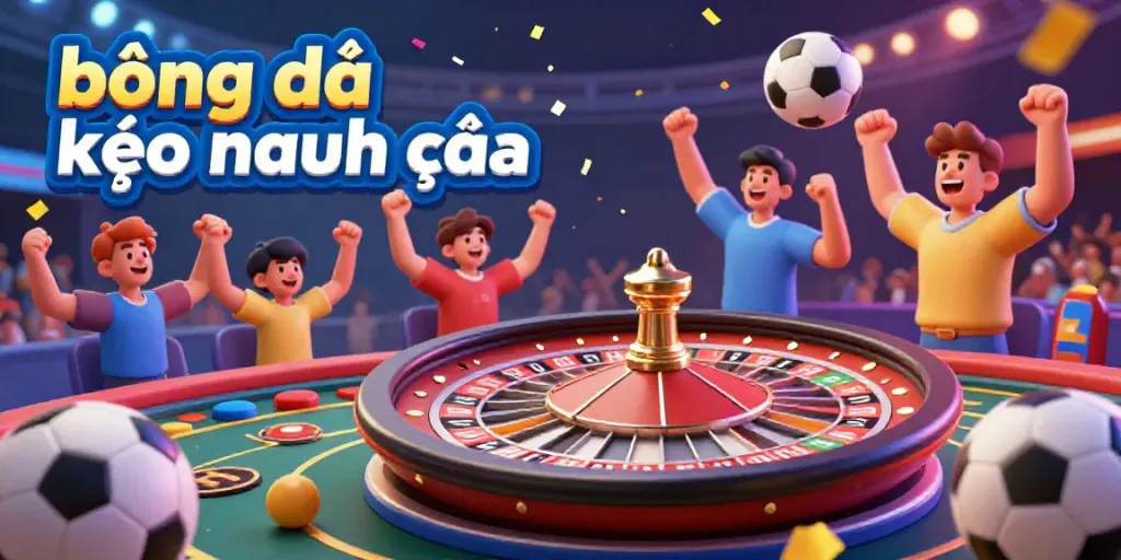 Experience the thrill of bóng đá kèo nhà cái with an exhilarating sports betting scene featuring a roulette wheel and sports balls.