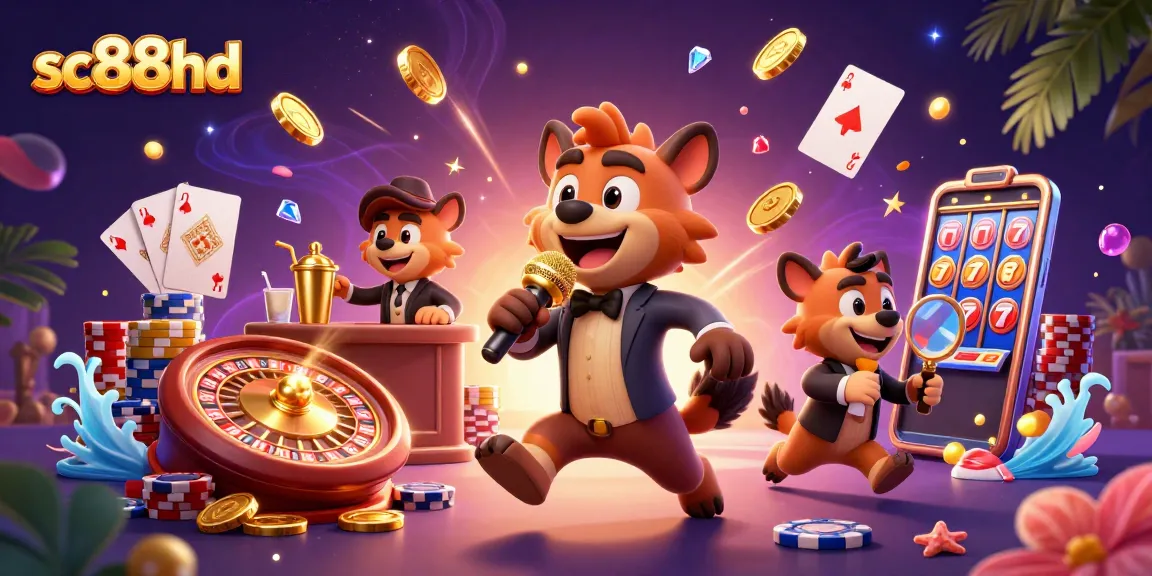 Engage in thrilling gaming at sc88hd's comedy casino with lively hyenas amidst sparkling winnings.