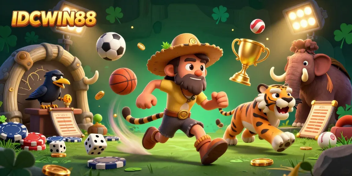 Experience thrilling gameplay at IDCWIN88 with a vibrant prehistoric casino scene filled with excitement and action.