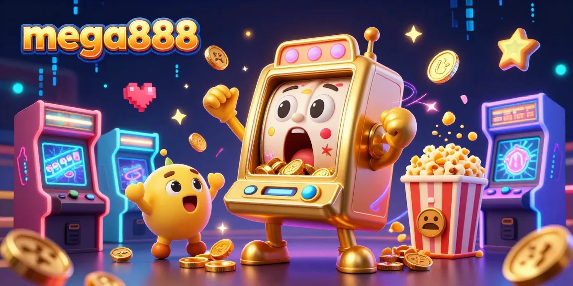 Engage in thrilling gameplay at mega888 with animated slot machines celebrating jackpots amid colorful arcade elements.