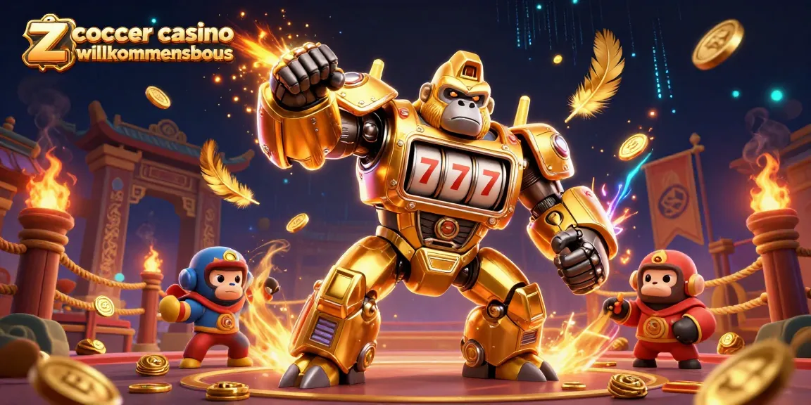 Experience the thrill of zoccer casino willkommensbonus with a dynamic golden gorilla mech and vibrant gaming elements.