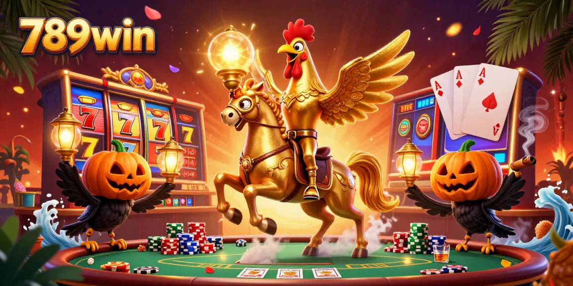 Engage with 789win’s thrilling slot game, highlighted by a golden rooster and dynamic casino elements.