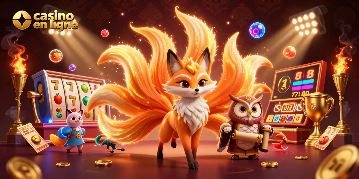 Jouez à des machines à sous au casino en ligne avec une illustration de personnages animés colorés.