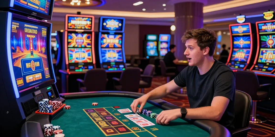 British player enjoying non UKGC casinos experience at a vibrant gaming table with live dealer and digital slots.