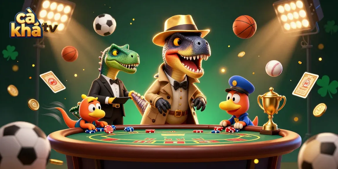 Watch thrilling gameplay at cà khịa tv with a velociraptor card counter amidst sports betting action.