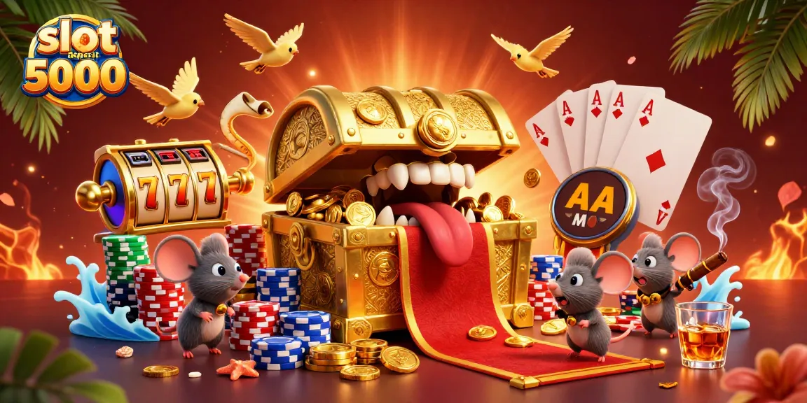 Win big with slot deposit 5000 at this vibrant casino illustration showcasing exciting gameplay.