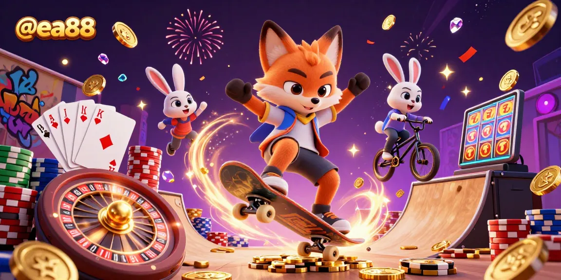 @ea88 showcases a thrilling scene with a rapper fox performing tricks and vibrant casino elements
