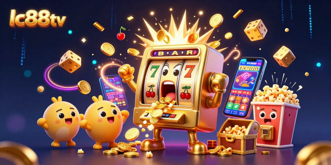 Win big at lc88tv with golden slot machines and jackpot celebrations in a vibrant casino scene.