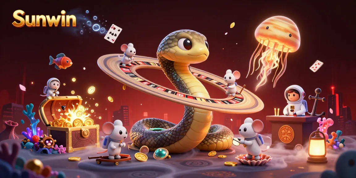 Sunwin players engage with the Saturn ring snake roulette wheel amidst a cosmic casino scene.